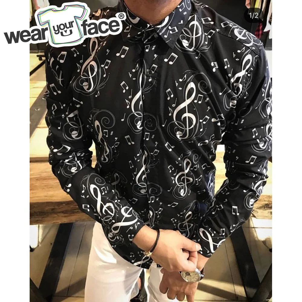 

Sheet Music Notation 3D All Over Printed Hawaiian Casual Button Up Dress Shirts Full Sleeve Office Streetwear Men Clothing