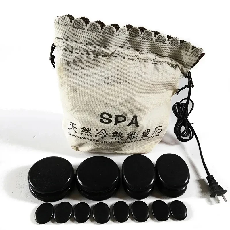 Massage Stone Warmer Set Portable Electric Heating Bag with 16 Pcs Basalt Massaging Rocks for Hot Stone Massage Relax Muscles