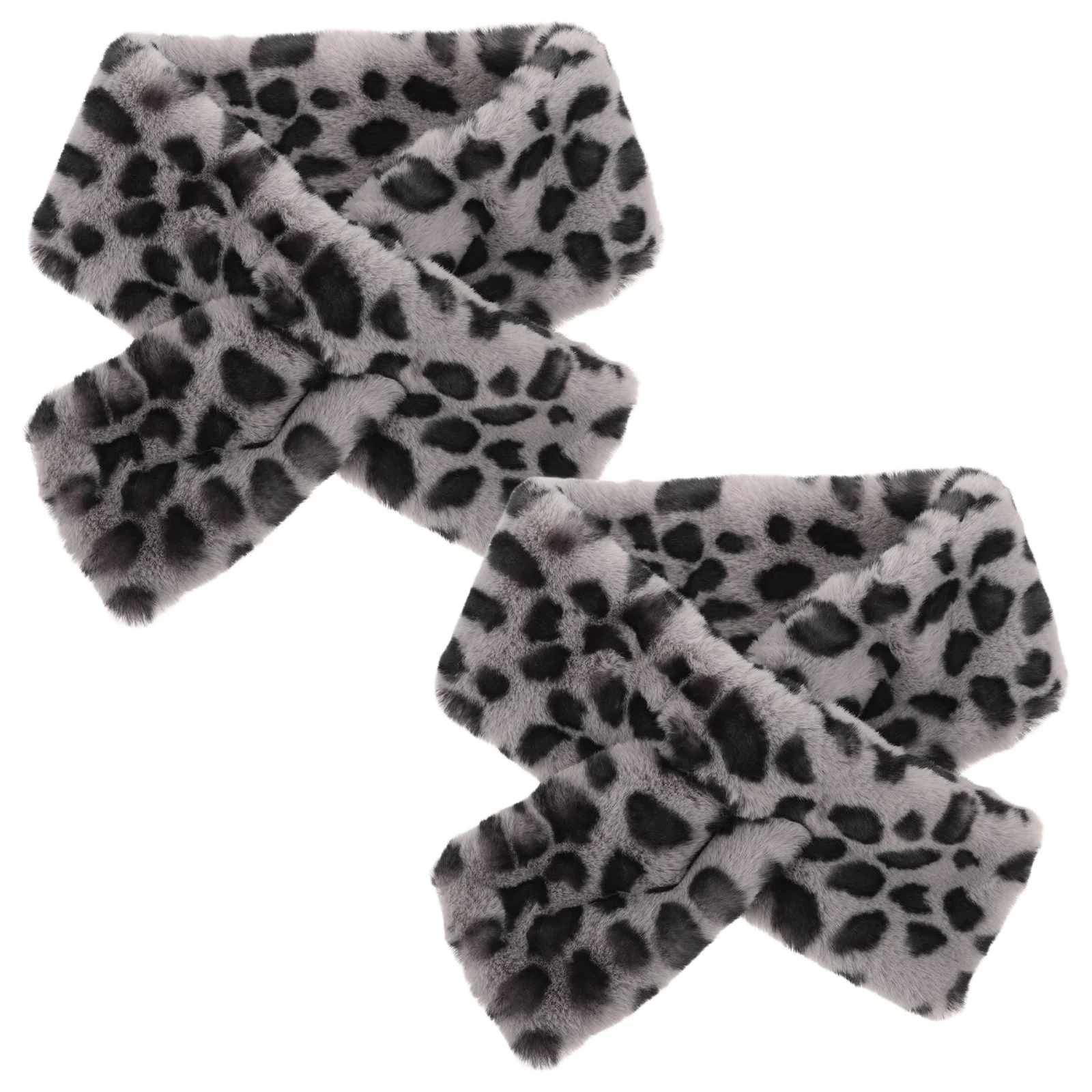 

2Pcs Leopard Print Scarf Winter Women Thicken Faux Rabbit Furry Soft Warm Neck Warmer Shawl Christmas Furry Scarf Holiday