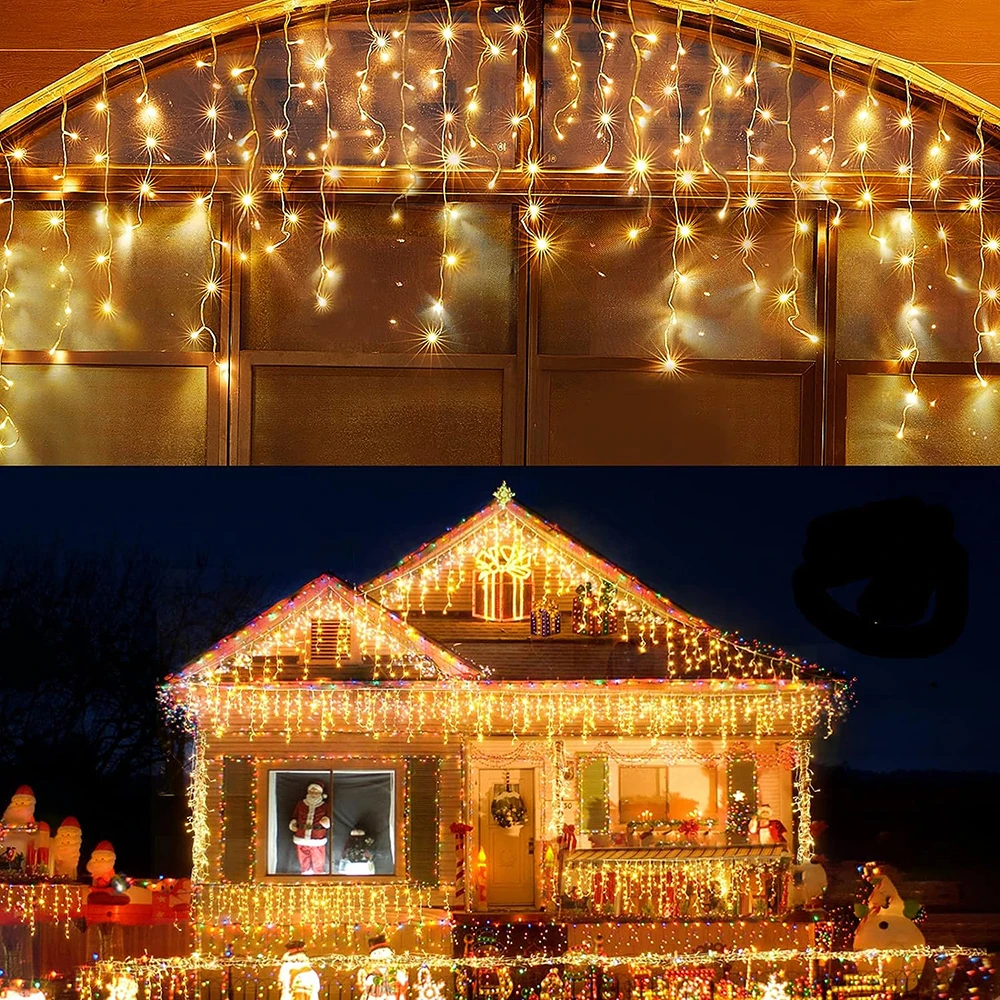 Solar Icicle String Light Icicle Christmas Lights Warm White Solar Fairy Lights for Outdoor Christmas Halloween Decor Lighting