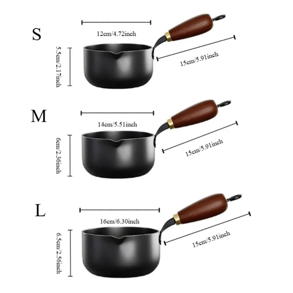 Multi-purpose Cast Iron Oil Splashing Pot Uncoated Wooden Handle Milk Pot Deepened Mini Hot Oil Pot Chocolate view 6