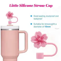 Begonia Flower Straw Cover Caps 10mm 0.4in Silicone Straw Tips Lid Reusable Dust-Proof Straw Topper For Stanleys Cup Party Decor