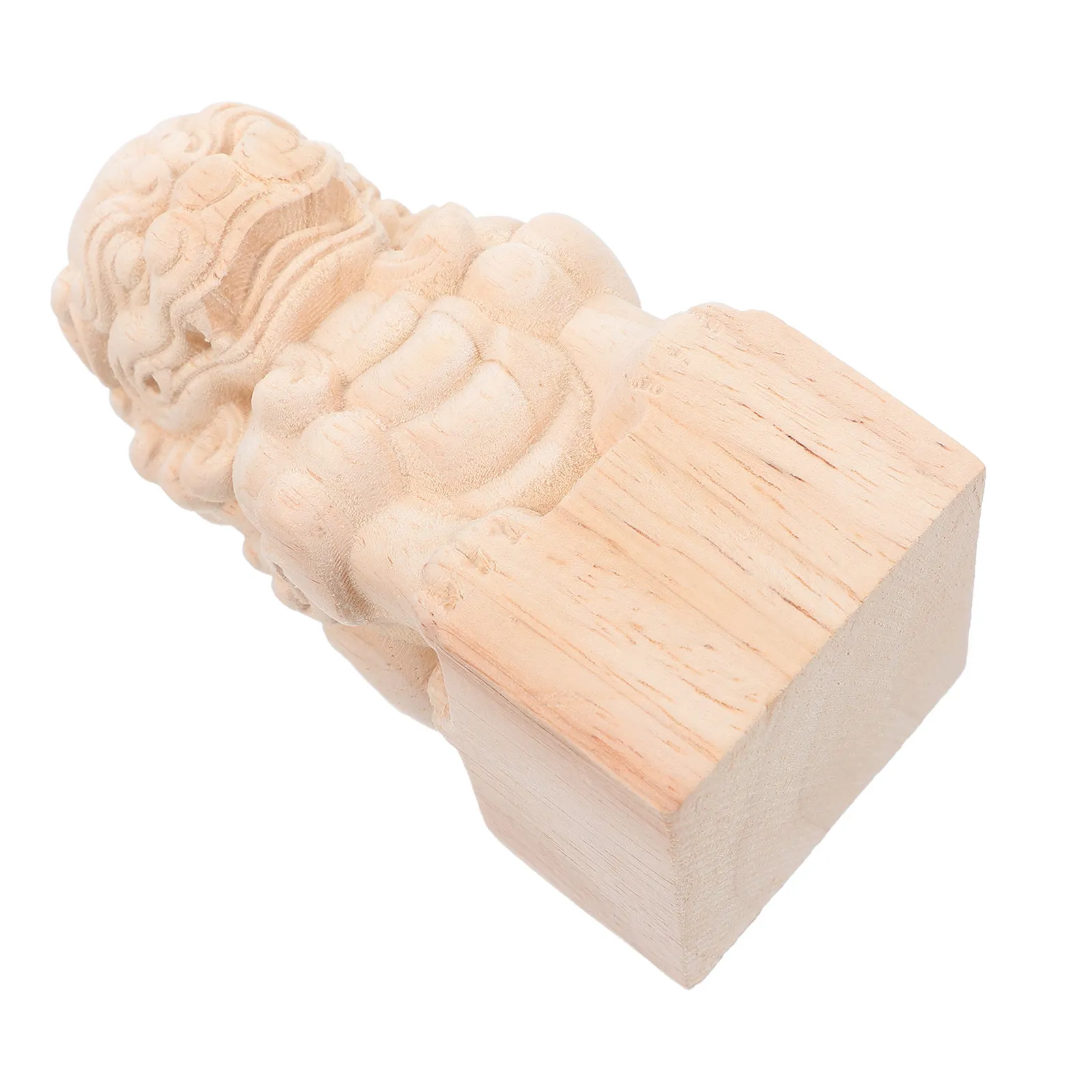 Wooden Lion Sculpture Bridge Finials Unpainted Carved Garden Ornament Outdoor Decor Fence Top Decoration Guardian Lion Statue