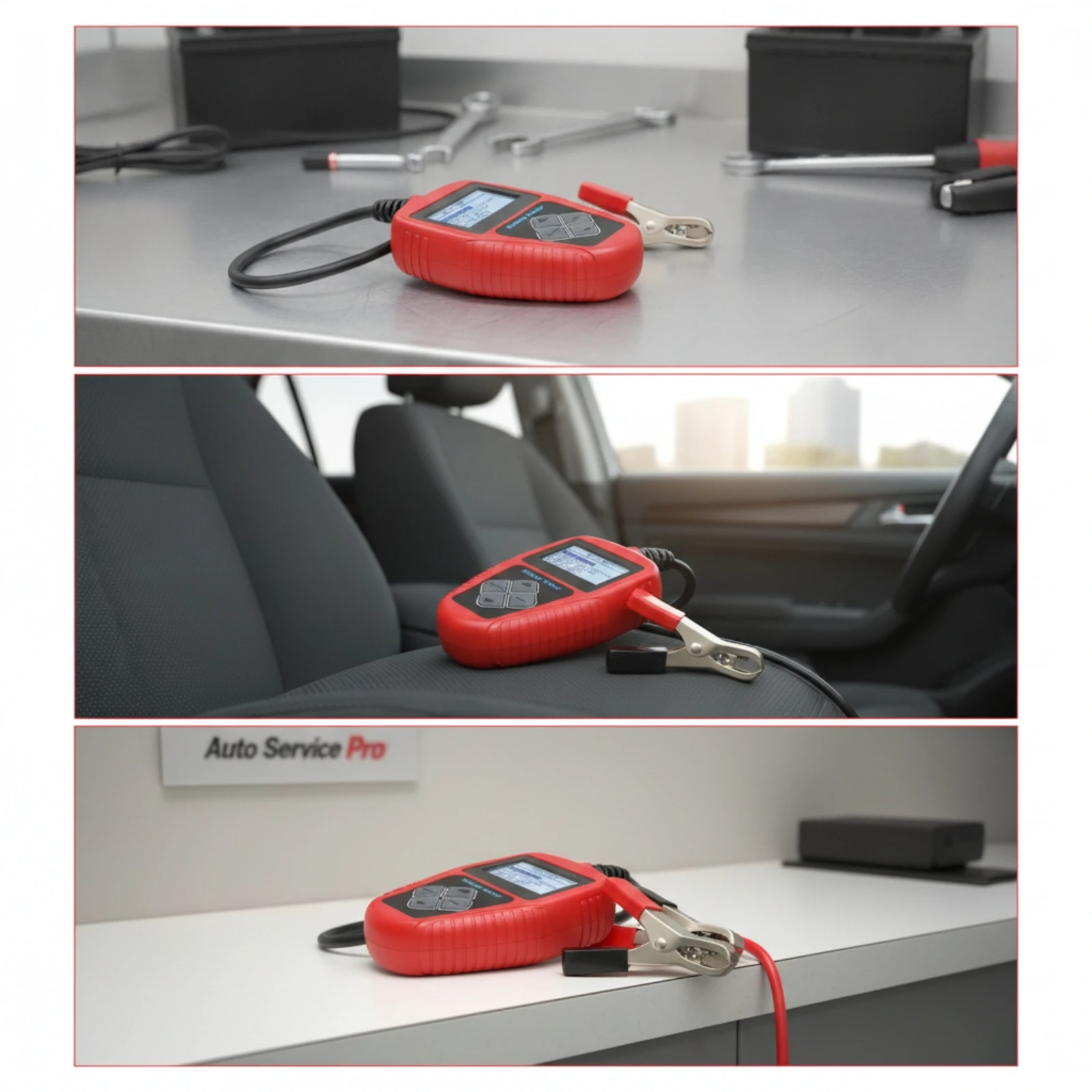 12V Battery Tester with Alligator Clips Digital Vehicle Tool for Mechanics, Garage, Roadside