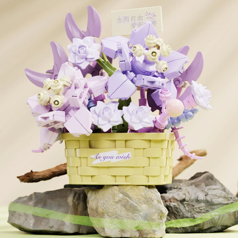 Potted Flower Basket Building Blocks Creative Bonsai Plant Bouquet Model Assemble Bricks Decoration Children\'s Christmas Gifts