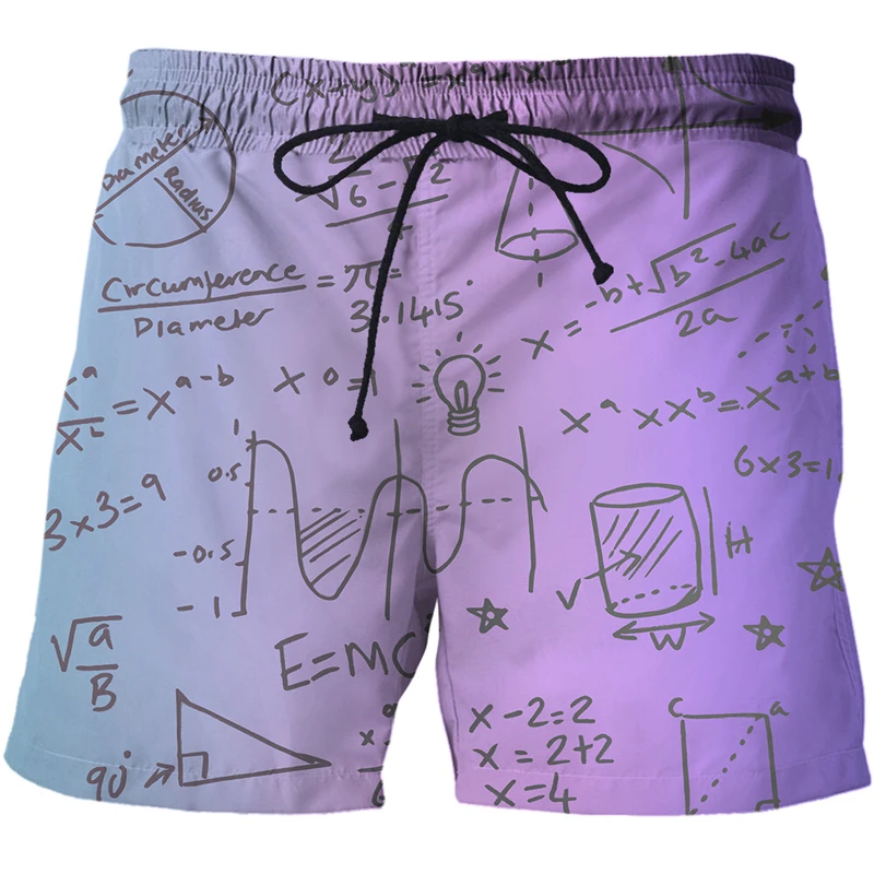 Fórmula Matemática dos homens calção estampado 3D, calções Bermuda, top casual, calções de verão, novo