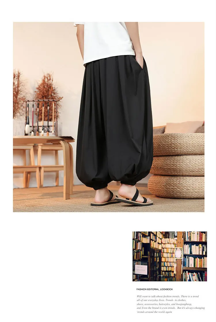 Plus Size 8XL Pants Men Summer Ice Silk Thin Lantern Pants Men Fashion Loose Breathable Casual Comfortable Wide Leg Trousers Men