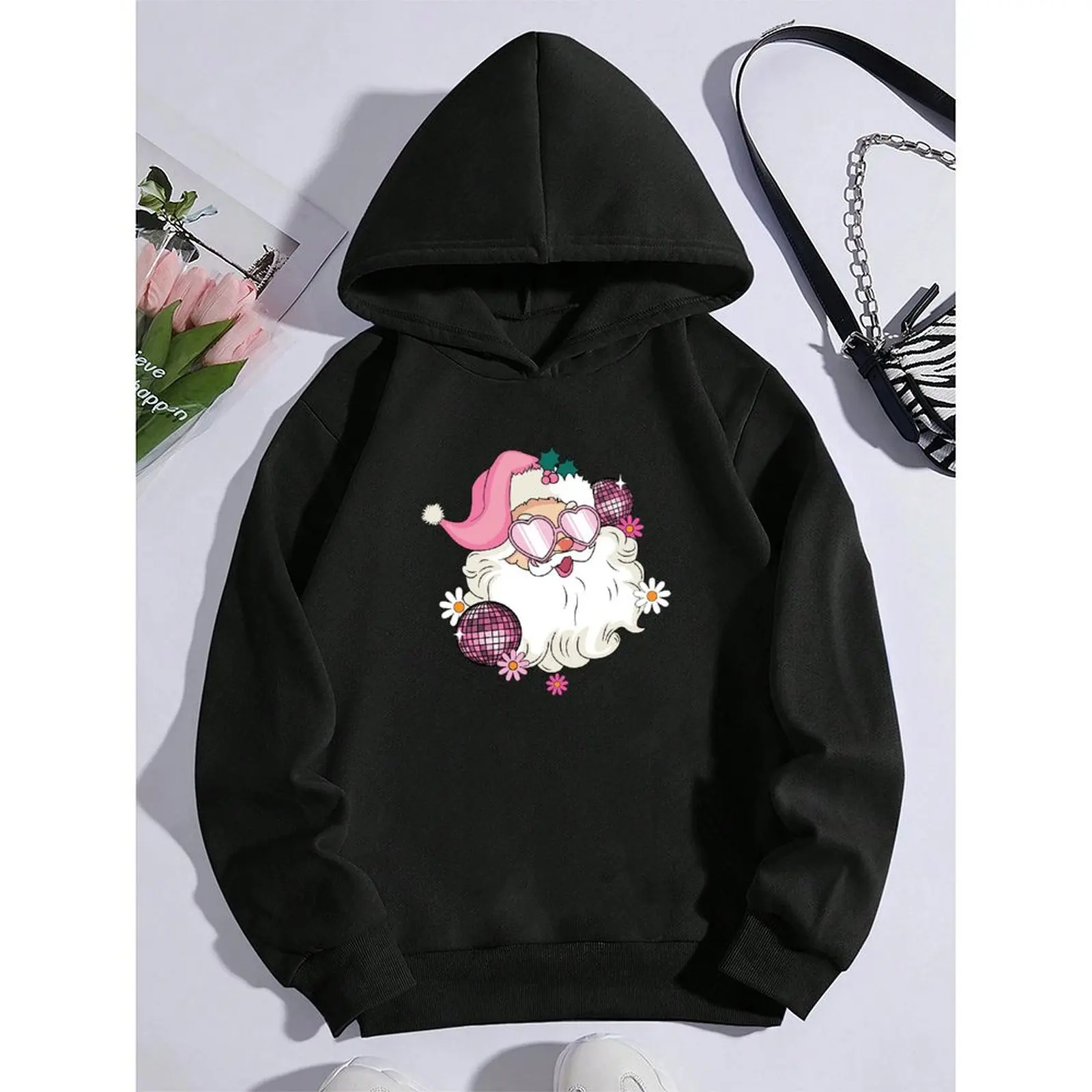 

Women Fashion Plus Velvet Casual Loose Sweatshirt Loose Pullovers Winter Comfortable Christmas Printed Hoodies Long Sleeve Tops