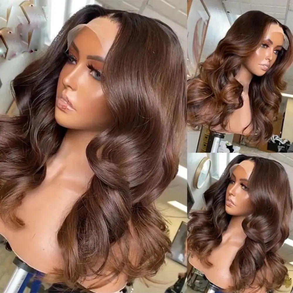 13x4 Wig renda depan gelombang coklat 13x6 Hd Wig Frontal renda transparan Wig rambut manusia berwarna coklat untuk wanita Remy