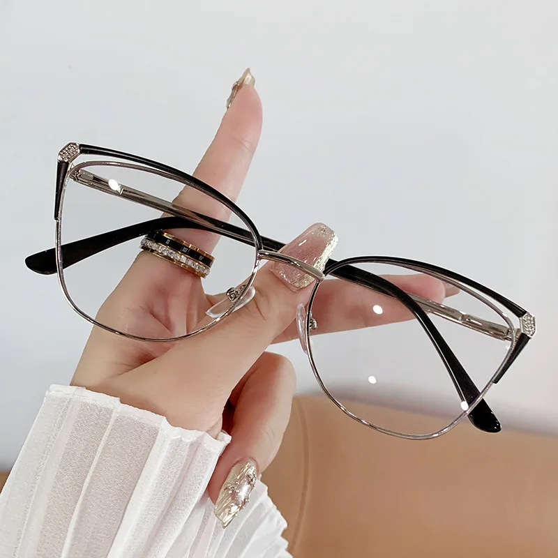 CAIDERONI Trend Cat Eye Frauen Mode Anti Blau Licht Metall Gläser Schmetterling Angepasst Objektiv Lesebrille Frauen Kurzsichtig 25062 7