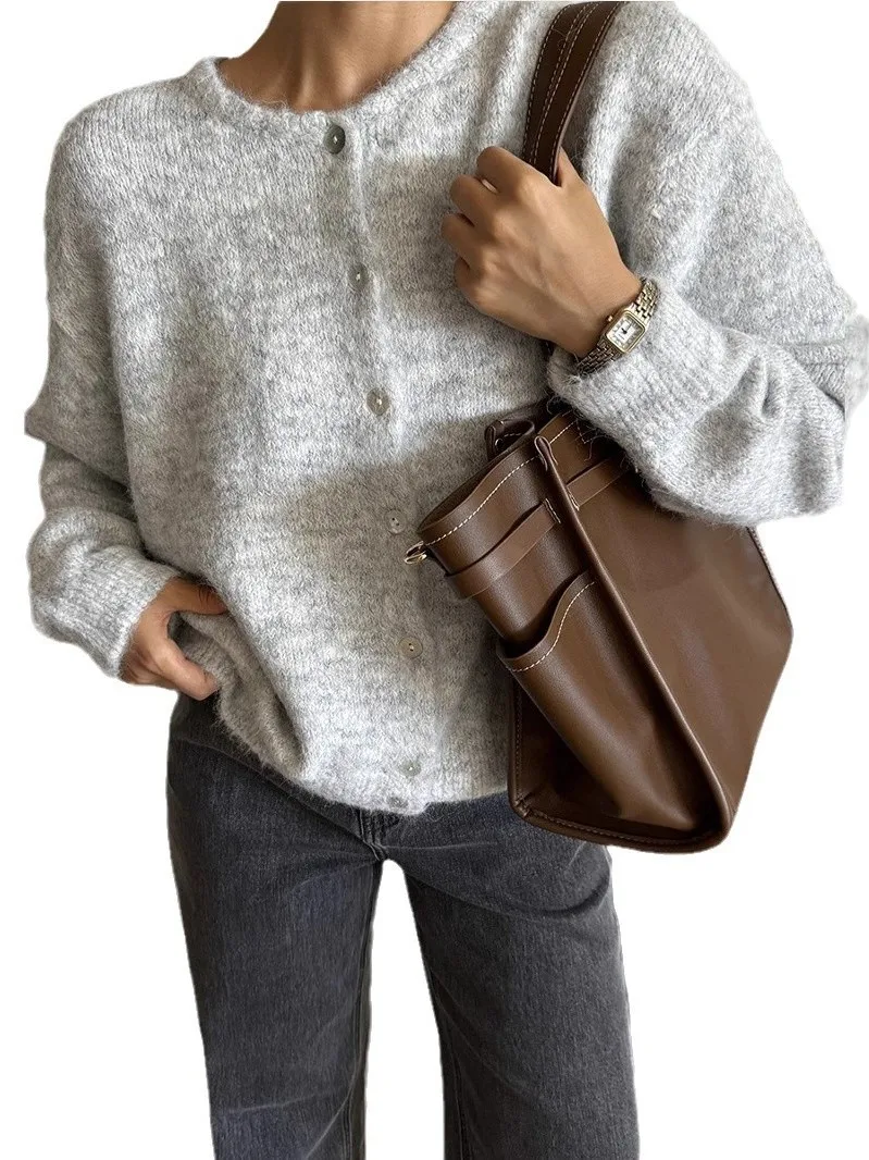 

Женский вязаный открытый кардиган, винтажный свитер, пальто Long Sve, зимняя мода, смешанная ткань, полиэстер, обычный, тонкий