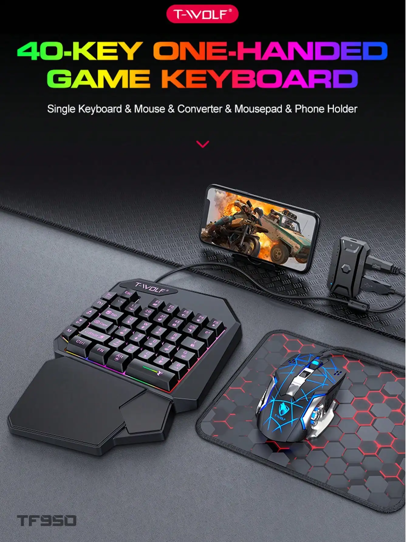 Cross-border TF900 One-handed Keyboard Mouse Throne Set, Mobile Game Eat Chicken Mobile Game Left-hand Keypad Yama Speed