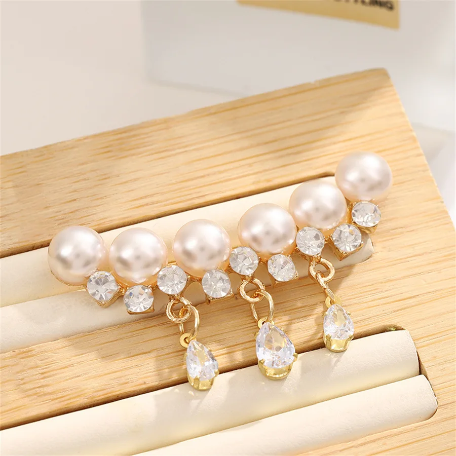 Fashion pin suit dress decoration pearl studded diamond brooch tassel waterdrop gemstone