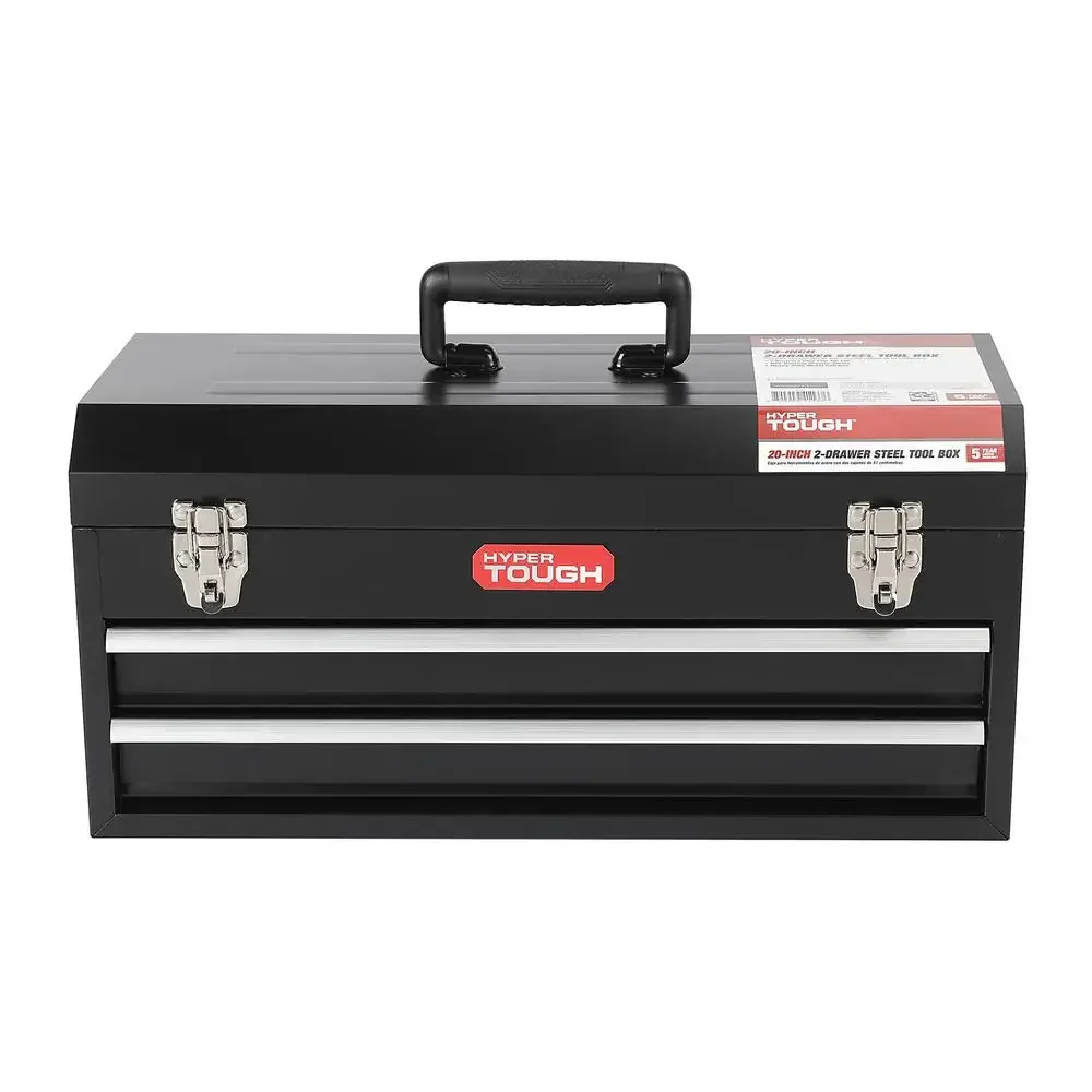 Hyper Tough Steel Tool Box com punho ergonômico, fechos seguros, rolamento de esferas Slides, Design compacto, Multi-Purpose, 2-Drawer, 20"