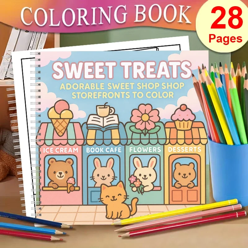 

Книга-раскраска для взрослых: сладости и лакомства | Книжка-раскраска, подарок на день рождения, школьные принадлежности, милая книжка для рисования для взрослых