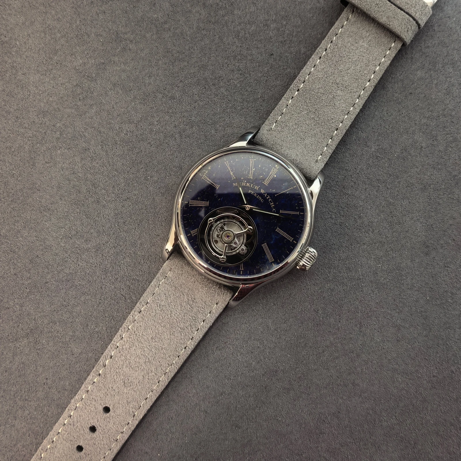 

Мужские часы PIERRE PAULIN с турбийоном, 42 мм, механические наручные часы, сапфировое стекло, водонепроницаемость 30 м, синий циферблат с эффектом песочной шлифовки