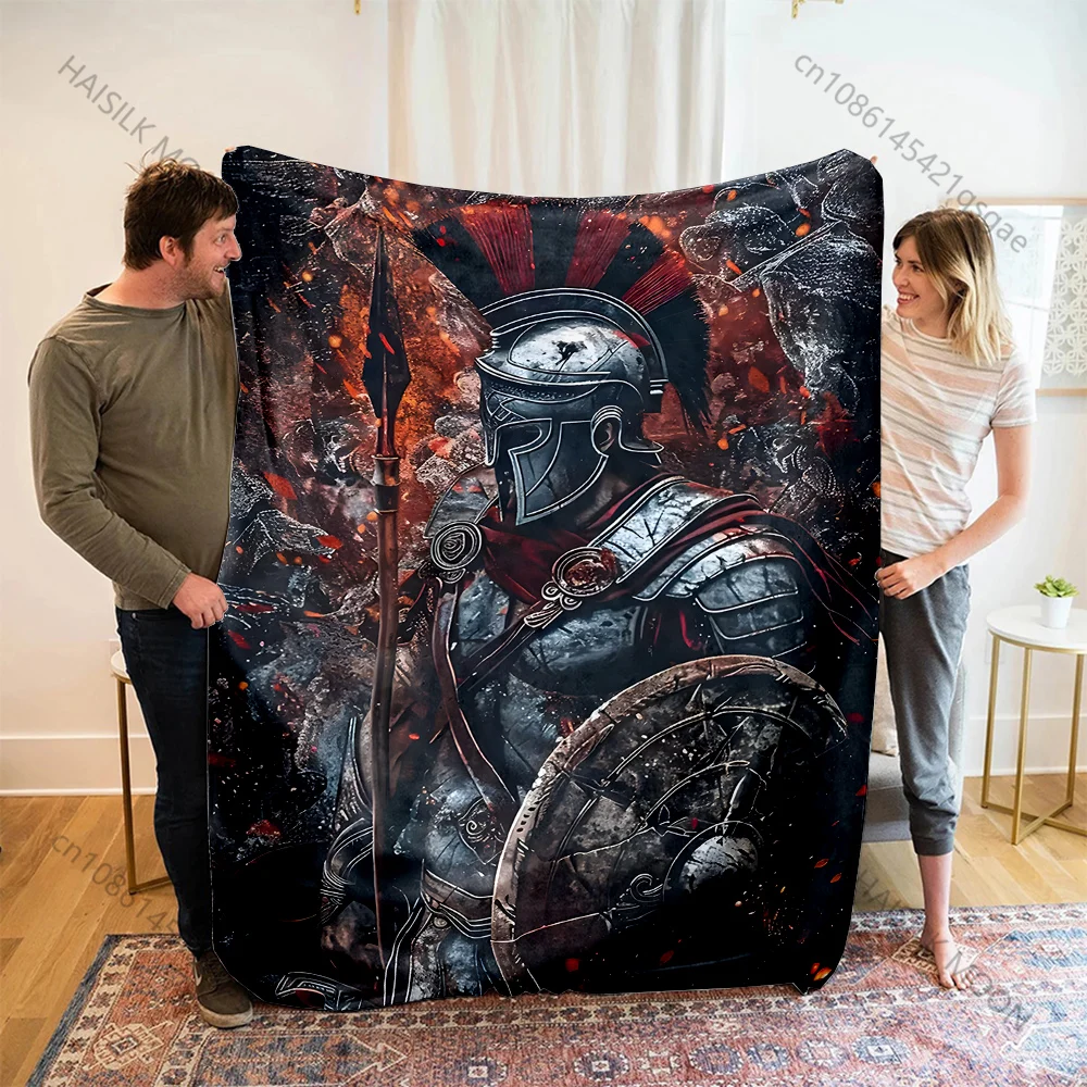 1PC Warrior, Helmet, Spear Print Adult Children Warm Blankets Home Travel Car Soft Comfortable Suitable for all seasons
