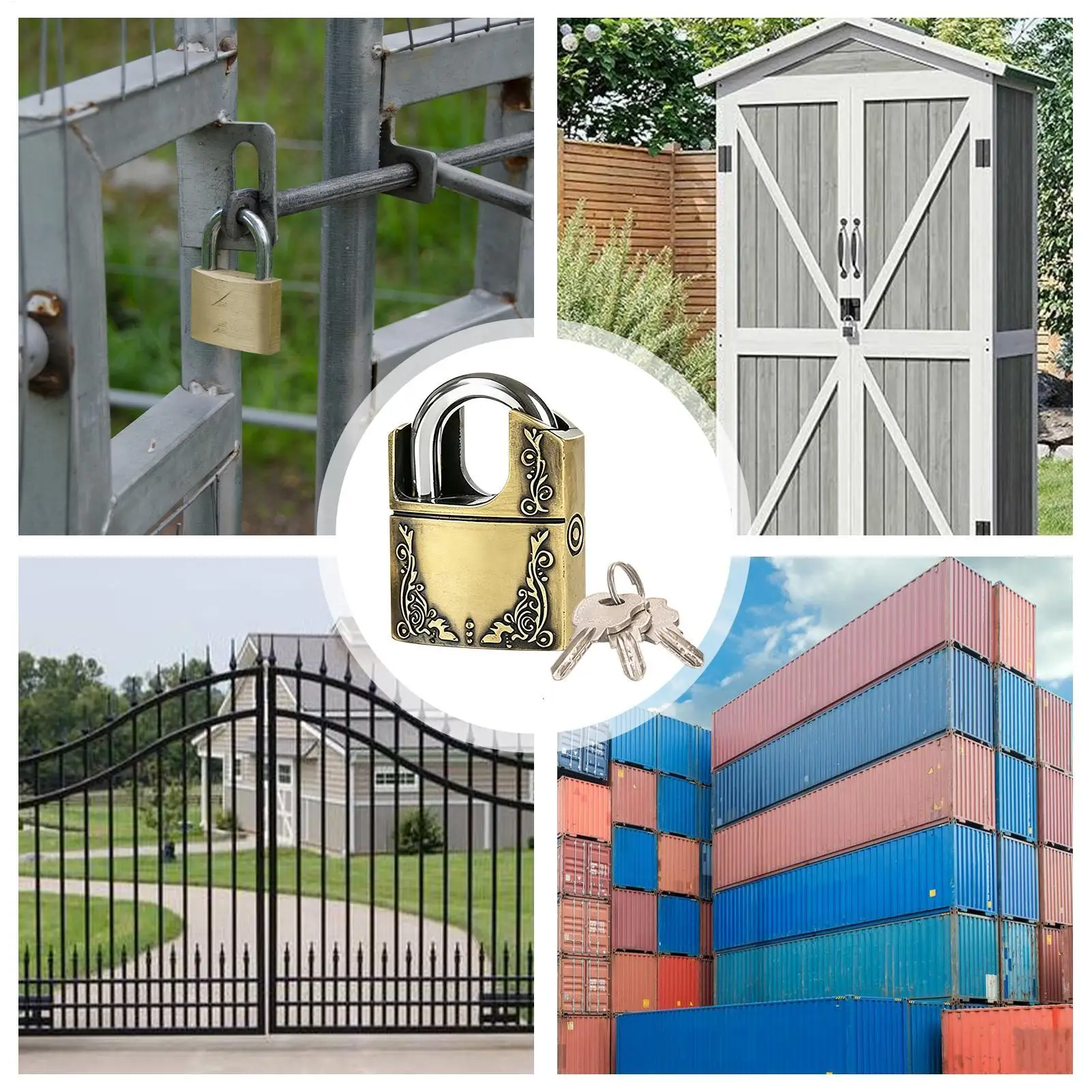 Locks With Keys Semi-Enclosed Alloy Steel Vintage Weather-Resistant Heavy Duty Padlock Locker Lock For Garage Gym Yard Garden