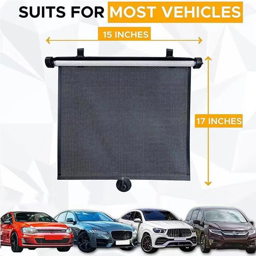Car Sun Visor Retractable Sunshade Curtain Multi-dimensional Telescopic Design Anti-UV Press Button Roll Up Mesh Stripe Design