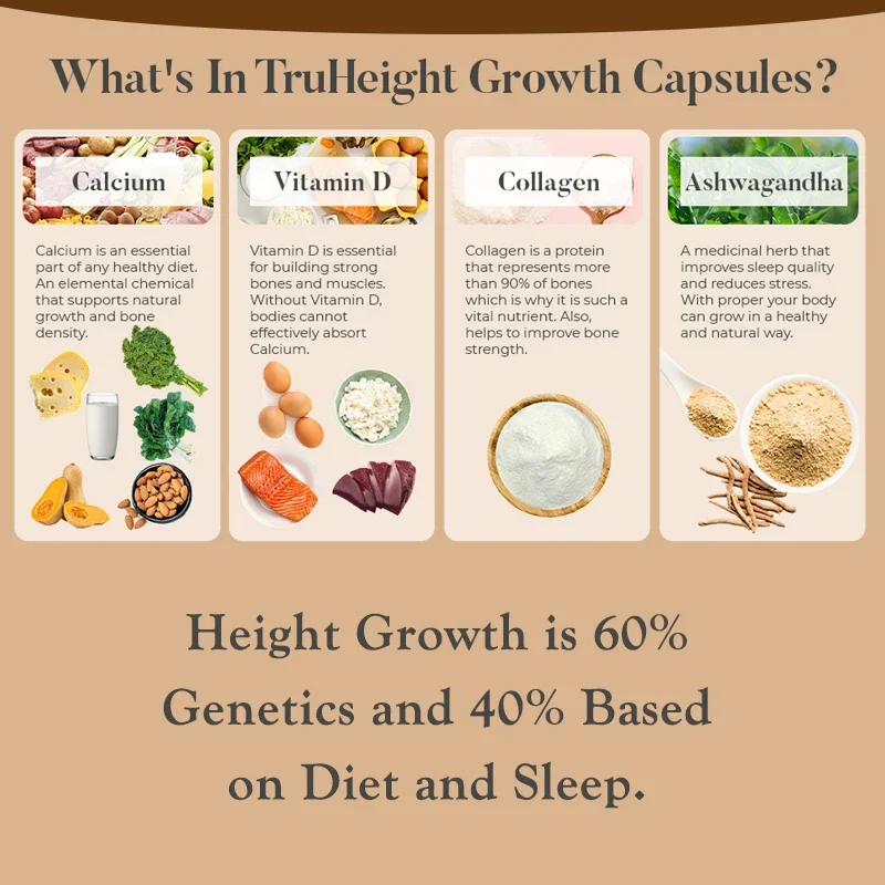 Natural Height Growth Capsules - Promote Bone Growth, Height Supplement for Children and Teens