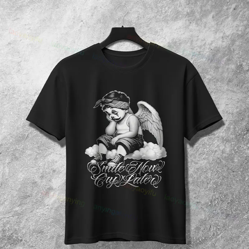 Funny "Smile Now Cry Later" Graphic T-Shirt for Man & Women 100% Cotton Short Sleeve Fashion Casual Tshirt Outdoor Clothing