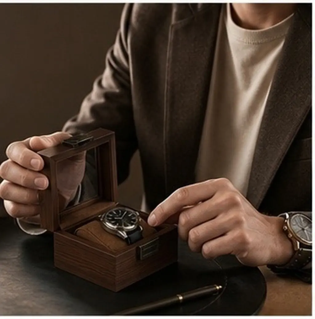Wood Watch Storage Box Organizer Premium Black Walnut Single Men Women Elegant Display Travel Gift Vintage