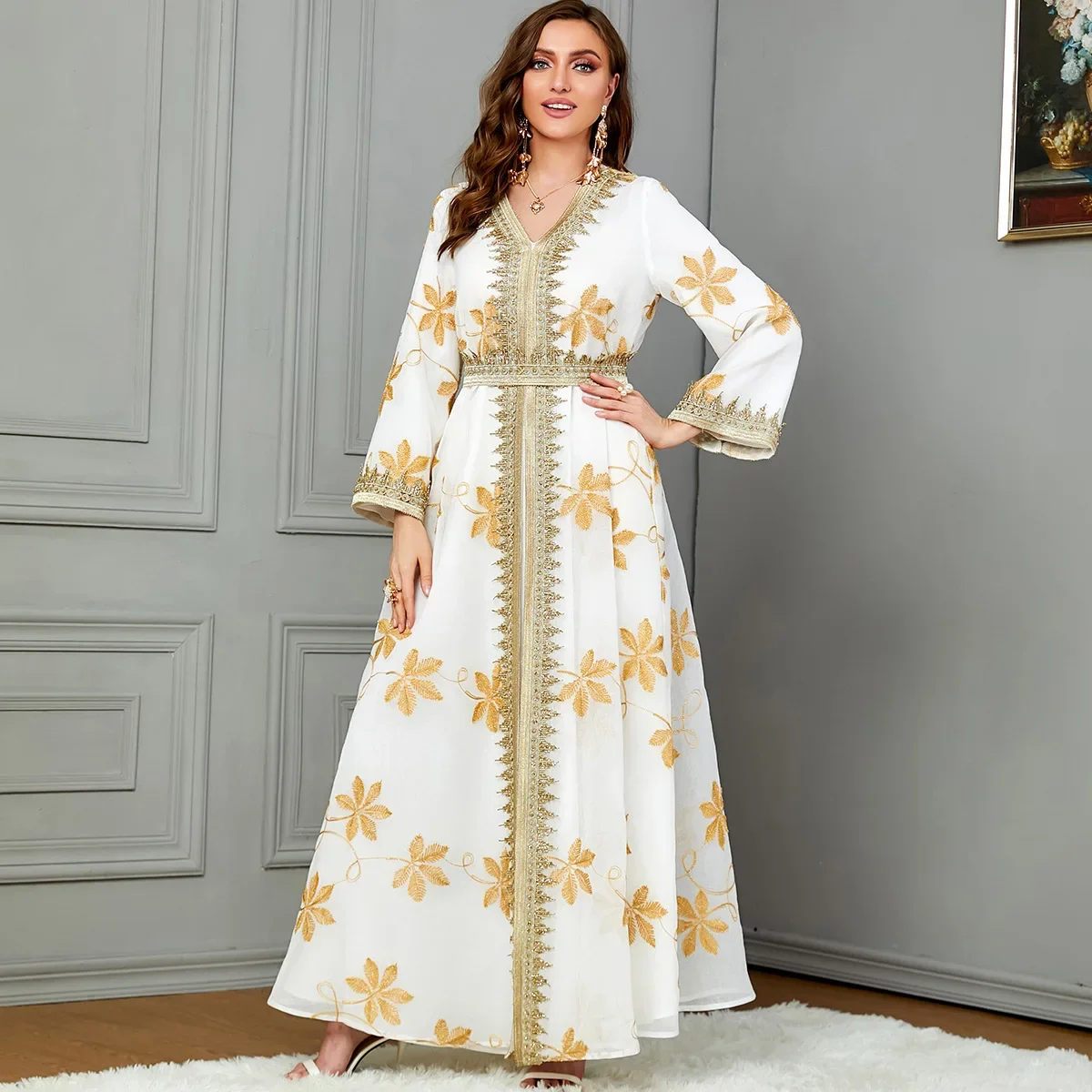 Robe de soirée deux pièces imprimée pour femmes, ensembles musulmans, caftan marocain, abaya musulmane élégante, dubaï, satin, manches longues