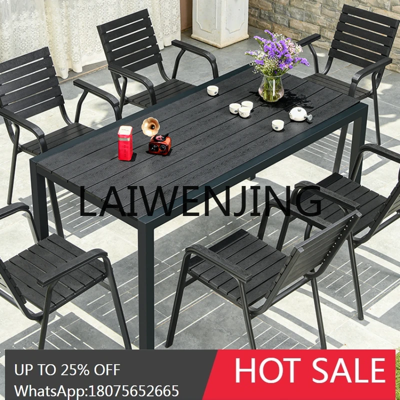 RWJ Outdoor Plastic Wood Aluminum Alloy Leisure Open Sky Net Red Rock Plate Table and Chair Cover Combination