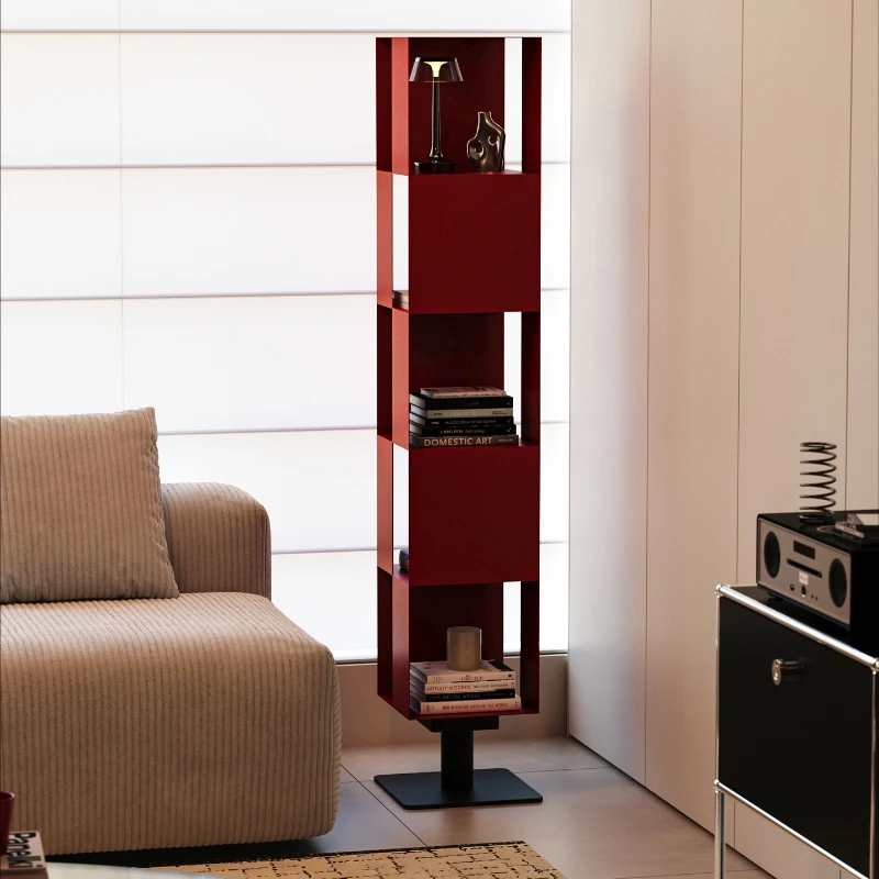 checkerboard rotating bookshelf household floor shelf Bauhaus living room bookcase locker integrated against the wall