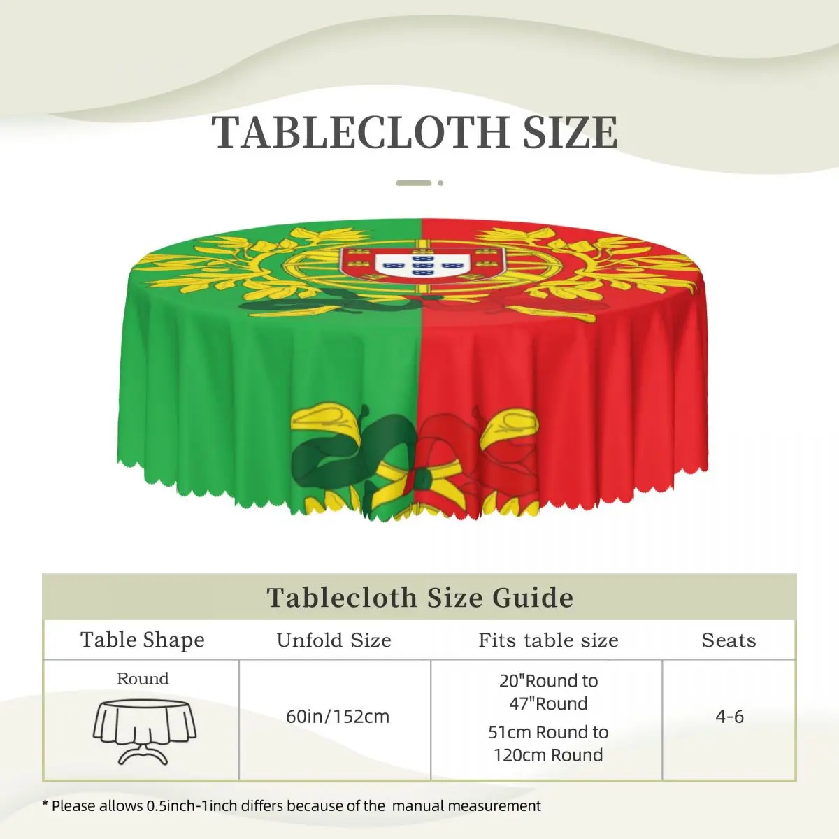 Round Coat Of Arms Of Portugal Art Tablecloth Waterproof Oil-Proof Table Covers 60 inch Portuguese Flag Table Cloth