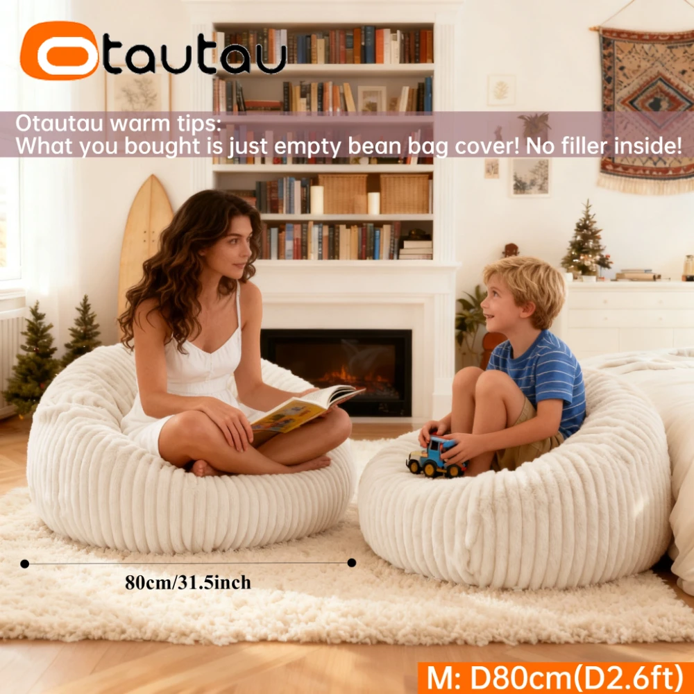 OTAUTAU Faux Bunny Fur Bean Bag Cover Winter Christmas Pouf DD234【No Filler Inside! Need Buy Filler By Yourself !】 view 3