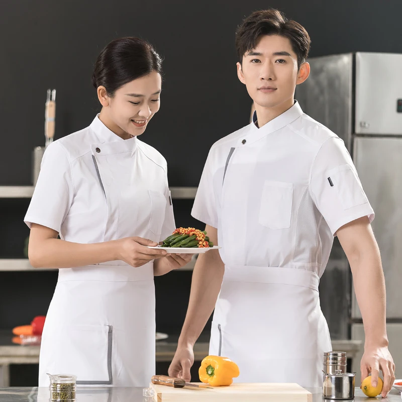 高品質シェフ制服男性女性レストランホテルコスチューム半袖プロのキッチンコスチュームデザイナー調理服