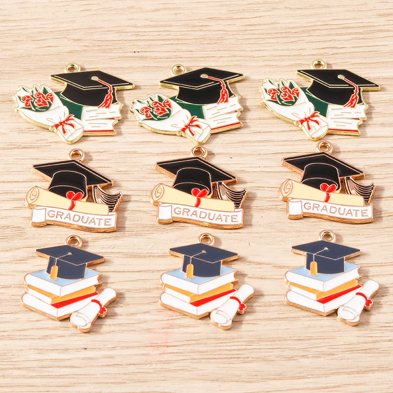 10pcs 27x24mm Cute Enamel Doctoral Hat Charms Pendants for Jewelry Making Drop Earrings Necklace Accessories DIY Crafts Supplies