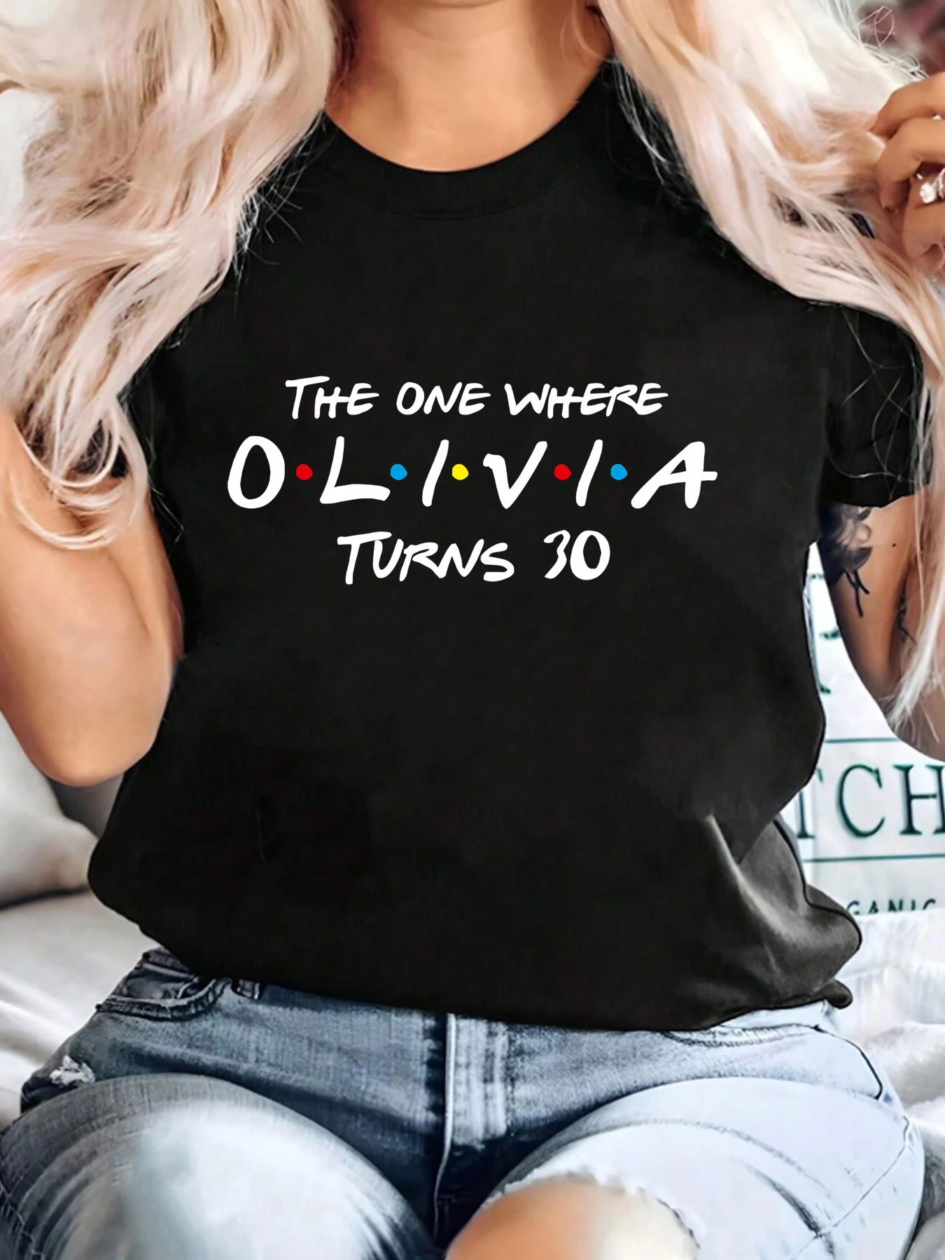 

English letters Plus size women's round neck short sleeve T-shirt with elastic half sleeves and trendy prints