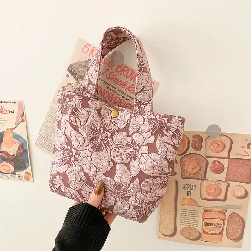 Bolso de mano de lona Vintage para mujer, bolsa de mano informal con estampado Floral, cuatro opciones de Color, reutilizable, para ir de compras y