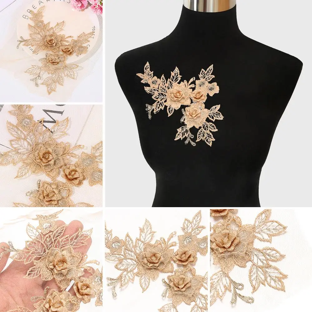 3D Trims Motif Embroidery Trim Lace Flower Bridal Applique Tulle DIY Blossom Wedding Dress Sewing Craft
