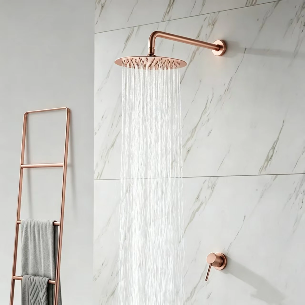 Round Minimalist high-end concealed wall mounted shower top spray set with embedded hot and cold water shower head Shower tap