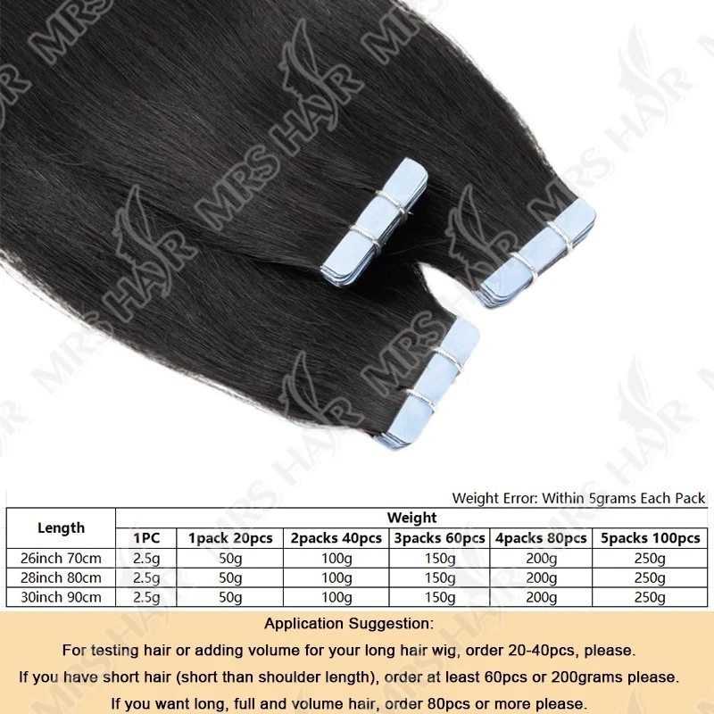 Nastro dritto setoso per estensione dei capelli lunghi 26 28 30 pollici nelle estensioni dei capelli umani Nastro di trama della pelle Remy Ins 20 pezzi Fascio lungo