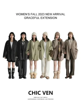CHIC VEN Women's Woolen Coats Loose Casual Double Breasted Retro Double-sided Jacket Office Lady Outerwear Autumn Winter 2026 3