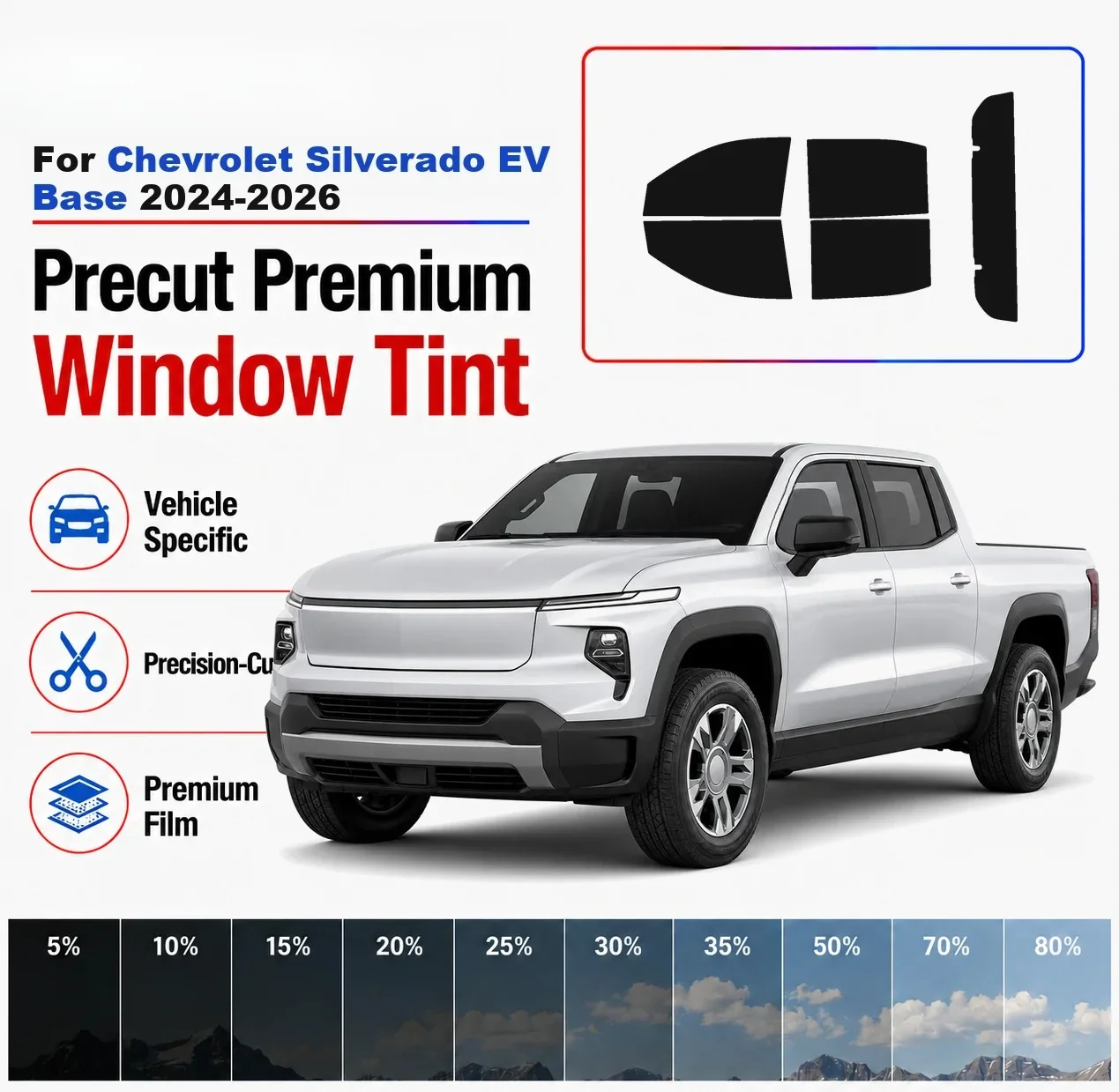 Premium Precut Window Tint Kit Front Rear Windows Rear Windshield For Chevrolet Silverado EV Base 2024-2026 Nano Ceramic Film