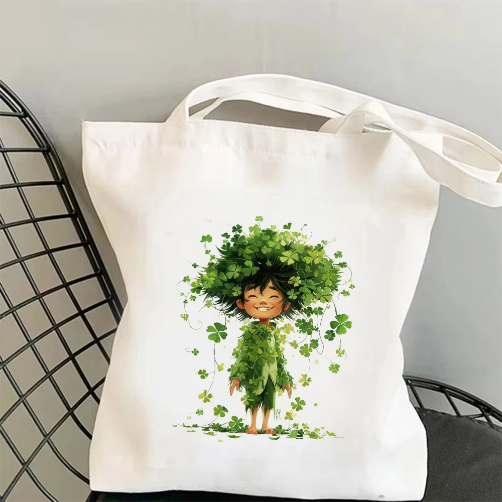 1pc Creative Spirit of Flower Girl Boy Print Canvas Shoulder Bag Spacious Bag for Shopping Work School or Travel Eco Friendly