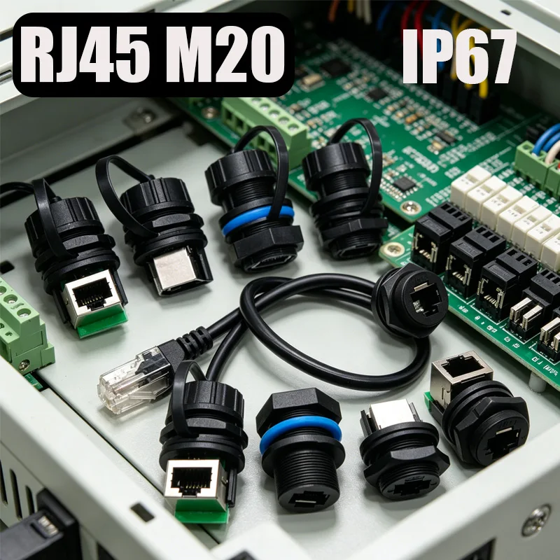 IP67 M20 RJ45 Network Waterproof Connector 8Pin Ethernet Port Module Adapter RJ45 Network Cable Board Front/Rear Plug Socket