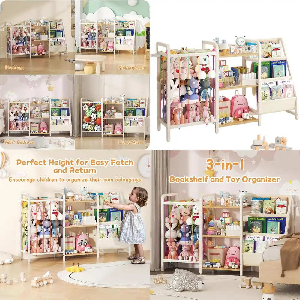 

3-Tier Montessori Kids Bookshelf with Toy Storage, Nursery and Playroom Organizer in Burlywood