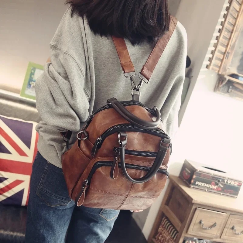 2024 nuove donne borsa multifunzione in pelle borsa con patta da donna zaino Casual Vintage per donna piccola borsa a tracolla femminile