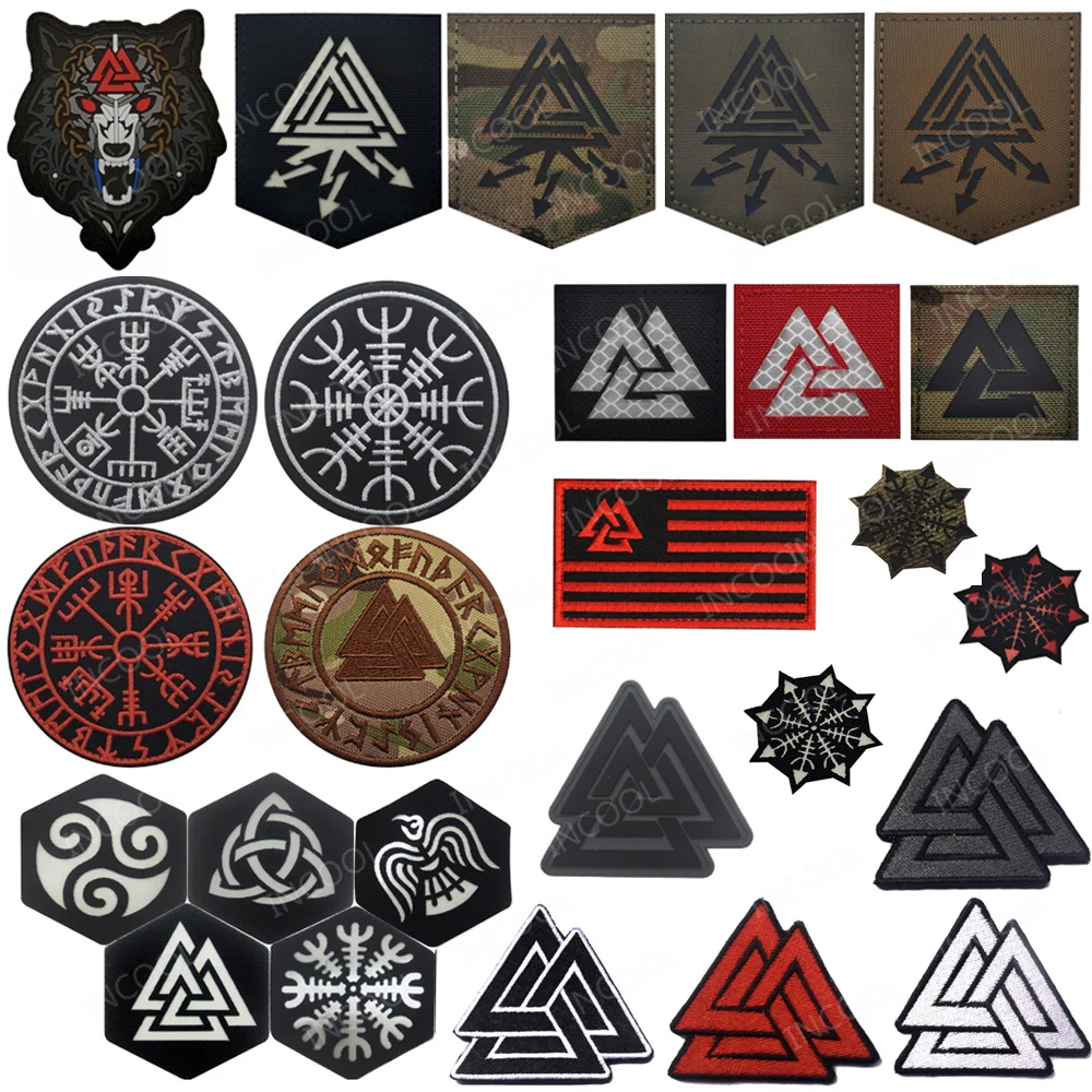 Viking Wolf Compass IR Reflective Patches Europa Północna Haftowane świecące w ciemności gumowe naszywki na ramię z PVC