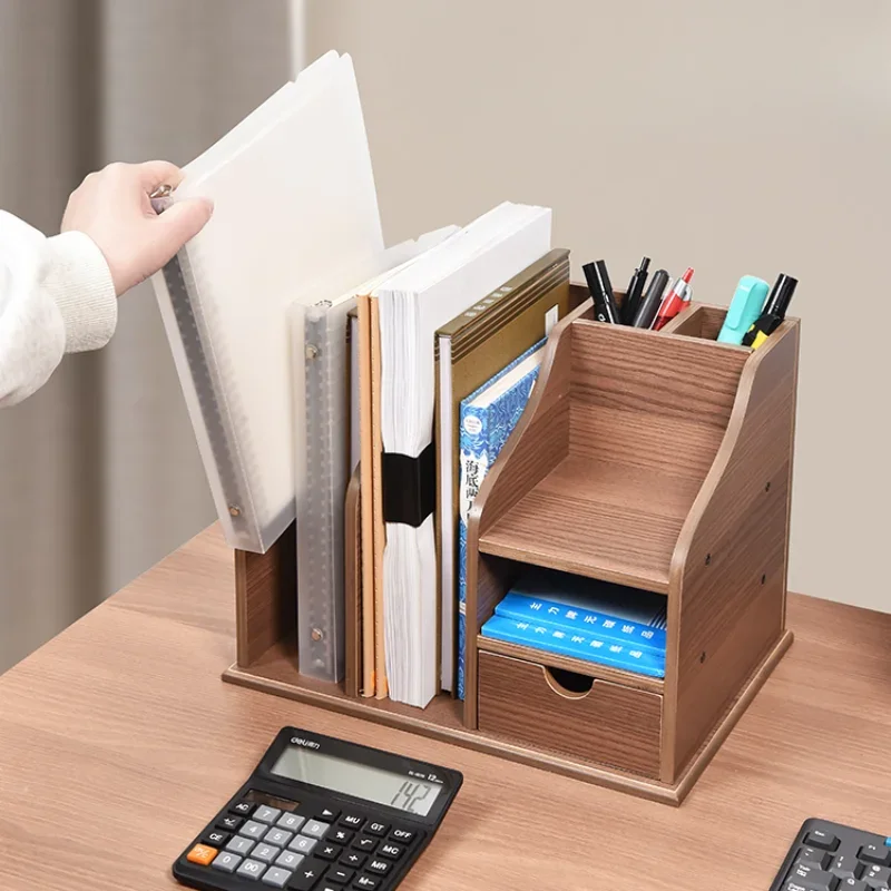 

Office desktop folder A4 paper file bag storage box, stationery supplies, solid wood storage rack