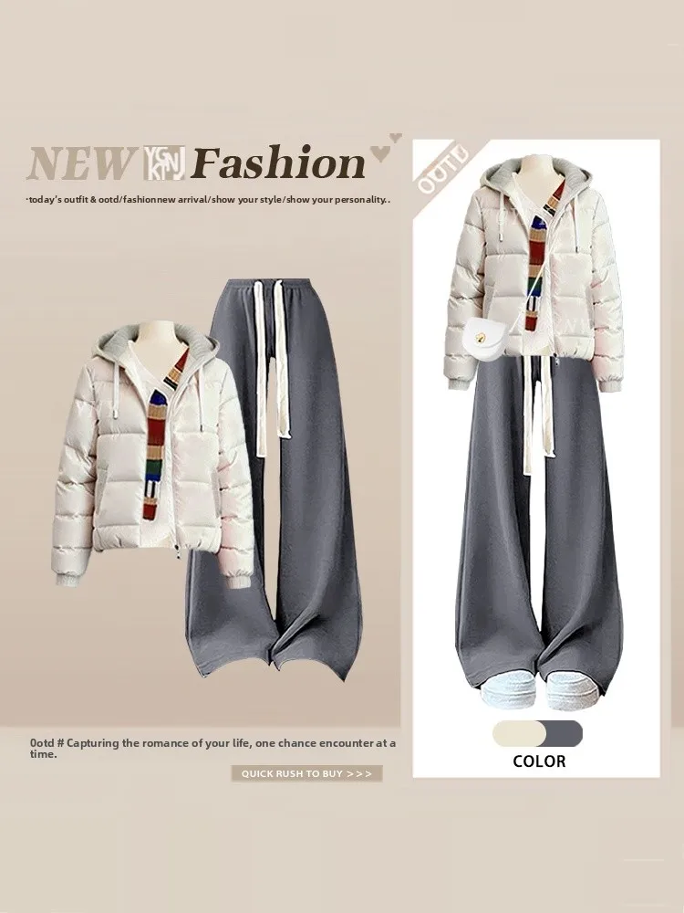 

Зимний хлопковый костюм с капюшоном Lazy Sle, женский свободный универсальный трикотажный комплект из двух предметов, повседневный комплект