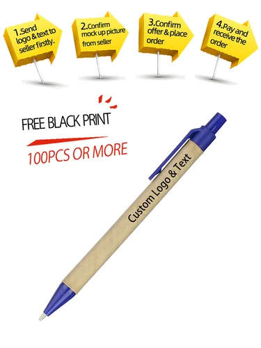 Imagen 2 del producto Lote de 100 Uds. Bolígrafo de papel ecológico, bolígrafo de tinta negra, Concepto verde, bolígrafo personalizado, logotipo de promoción, regalo, bolígrafo personalizado, Freebie