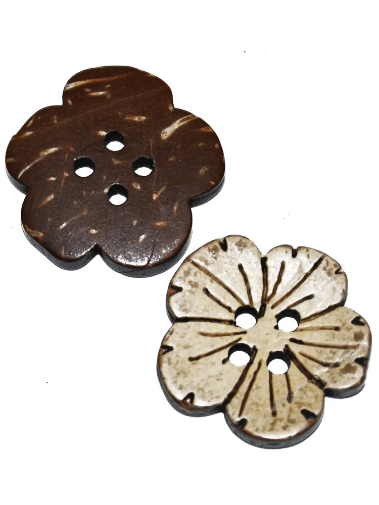 Natural Color Round Coconut Shell Buttons, Sewing Accessories, Wood Button, Flower Shape, DIY Clothes, 15PCs, 30PCs, 20mm