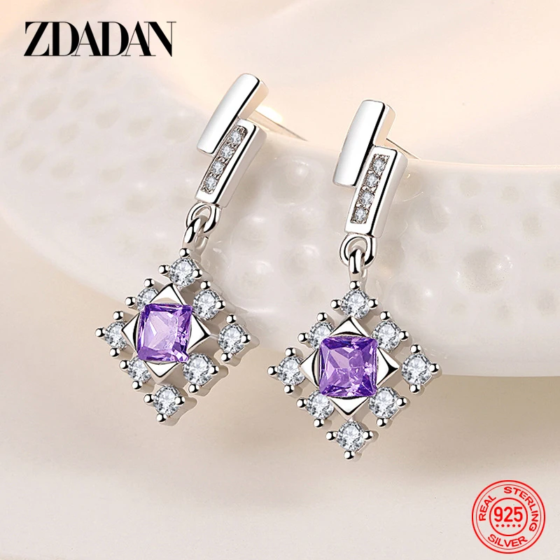 ZDADAN 925 Silver Pink Crystal Snowflake Drop Earrings For Women Wedding Jewelry